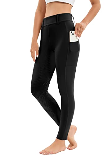 Havideto Reitleggings Damen Vollbesatz mit Handytasche, High Waist Reithose Damen Mädchen Stretch mit Gürtelschlaufen Schwarz 3XL - Bequeme und atmungsaktive Reitleggingen für Damen