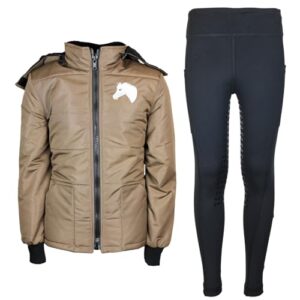 Kinderreitjacke Mia Braun mit Reitleggings Schwarz - MS-Trachten Reitset für Kinder im Alter von 134-140 cm