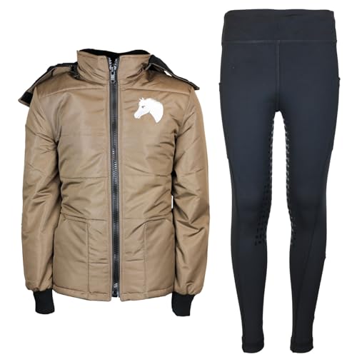 Kinderreitjacke Mia Braun mit Reitleggings Schwarz - MS-Trachten Reitset für Kinder im Alter von 134-140 cm