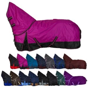 Pferdedecke mit wasserdichtem Nylonfutter und Kreuzbegurtung - Weidedecke für Pferde in Beere/Schwarz - Winterdecke für Pferde