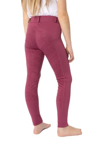 HORZE Kinder Reitleggings DEA, Reithose für Mädchen mit Gürtelschlaufen und Handytasche in Rot, Größe 146/152