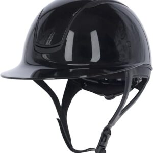 Covalliero Reithelm Eclipse Polo, Glanz-Optik, Disc-System, ERT-Sicherheit, Hervorragende Belüftung, Herausnehmbares Innenfutter, lackschwarz, 58-61cm