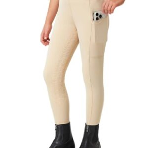 Beige Reithose mit Silikonmuster und zwei Taschen für Mädchen, perfekt für das Reiten im Sommer.