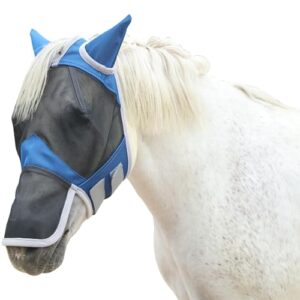 Pferdemaske mit Ohren und Nasenschutz, Atmungsaktiver Mesh für das Pferd vor Insekten und Sonneneinstrahlung schützen
