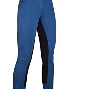 HKM Wülfer Reithose mit Vollbesatz, Modell X 2017, für Kinder und Damen in blauer Farbe mit schwarzer Seite und Gummizug