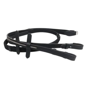 Hochwertige Leder Zügel mit Crystal-Verzierung für Dressur, Springen & Freizeit - Schwarz