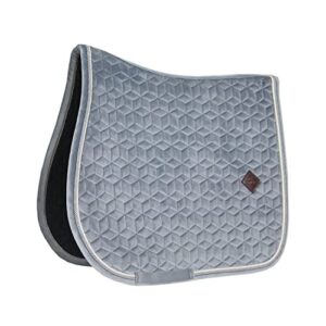Elegante und funktionelle Satteldecke für Pferde - Kentucky Horsewear Samt Satteldecke Basic Jumping in Grau mit Springform und Doppelkordel, atmungsaktiv und maschinenwaschbar