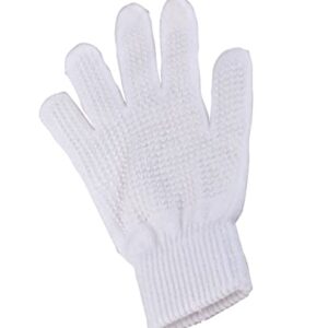 Ein weißer Kinder-Reithandschuh mit Magic-Grippy-Sohle und Noppen auf dem Handrücken, ideal für kleine Reiter