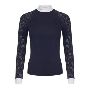 LeMieux Reitsport-Shirt für Damen, langärmelig, für Pferdeshow, Wettkampf-Shirts und Reitbekleidung, navy, 36 - hochwertiges Reitsport-Shirt mit 4-Wege-Stretchstoff und Diamant-Details