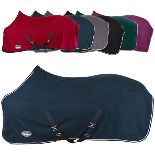 Pferdedecke mit atmungsaktivem Fleece, Kreuzgurten und Frontschnalle in Dunkelblau für Pferde zum Abtrocknen nach dem Training