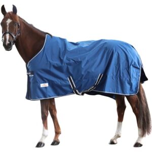 Wasserdichte Weidedecke für Pferde mit Innenfutter und Kreuzbegurtung - Navy/Beige