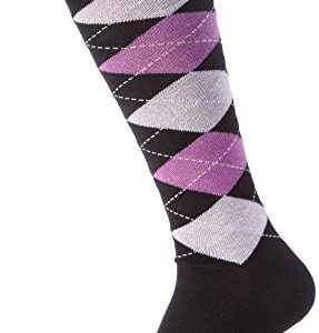 Unisex Reitstrumpf, karierte Socke in Schwarz, Lila und Fliederfarben, Größe 40