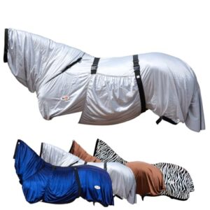 Ekzemerdecke mit Halsteil & Bauchlatz - Fliegendecke für Pferde zum Schutz vor Insekten - feinmaschiges Gewebe, doppelter Frontverschluss und Beinschnüre - Outdoor-Pferdedecke in Silbergrau
