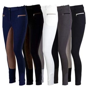 RL24 Damen Reithose Vollbesatz Flex BASICLINE HKM dunkelblau/Hellbraun 38 - Komfortable Reithose für Damen mit atmungsaktivem Material und elastischem Beinabschluss