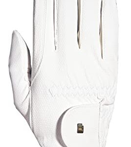 Weißer Reithandschuh mit atmungsaktivem, elastischem und geschmeidigem Material für optimale Grip und Passform.