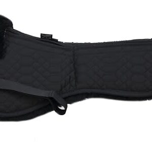 Sattelkissen aus echtem Merino Lammfell, korrektur aufpolsterbar mit Fellrand vorne für Pferde, schwarz