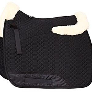 Schabracke aus hochwertigem Steppstoff mit Lammfell-Imprägnierung und Fellkranz-Design für Dressur und Stoff schwarz Fell med.
