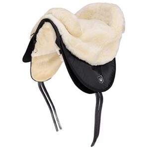 Hochwertiger baumloser Lammfell-Sattel für Warmblut- und Pony-Pferde, handgefertigter Pferdesattel mit Natur-, Braun- und Anthrazit-Farben