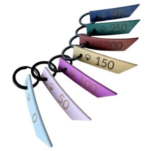 ZAVVIT Deckenanhänger aus BioThane - Set mit 7 Größenmarkierungen (0–300 g) | Wetterfest & langlebig | Kennzeichnung für Pferdedecken | Farbcodiert & graviert