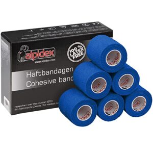 ALPIDEX 6 Rollen Haftbandage, blauer Selbstklebender Verband für Sport und Alltag