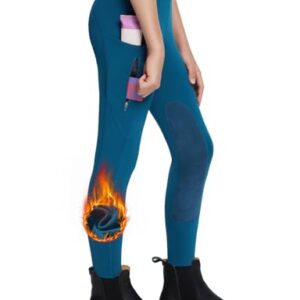 Baleaf Kinder Reithosen für Mädchen in Blau, Reitleggings, Vollbesatz-Reithose, Fleece-Pferde-Reithose, Leggings, Taschen Strumpfhose