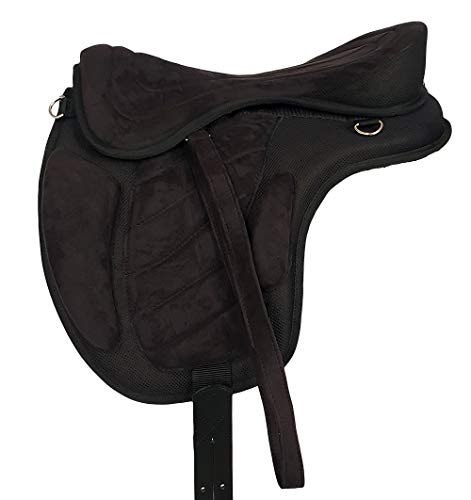 Baumloser Reitsport Sattel von A&M, schwarzer Reitsport-Sattel ohne Baum für Pferde, 17 Zoll Größe, Zubehör für Hengst oder Stute