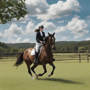 Titelbild: Pferd mit ARBO-INOX-Halter in Bewegung im idyllischen Landschaftsbild