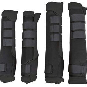 4x schmale Pferde Gamaschen, schwarz, Full-Design, leicht zu tragen, maschinenwaschbar bei 30 °C, stoß absorbierend, wärmeisolierend