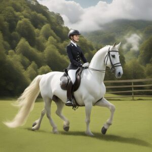 Bild eines Reiters im Sattel mit einem hochwertigen Dressursattel, ideal für Geschenke an Reiter