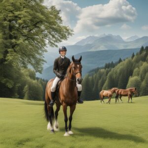 Ein Reiter und sein Pferd in einer idyllischen Landschaft mit Max Control Gebiss und Wassertrense