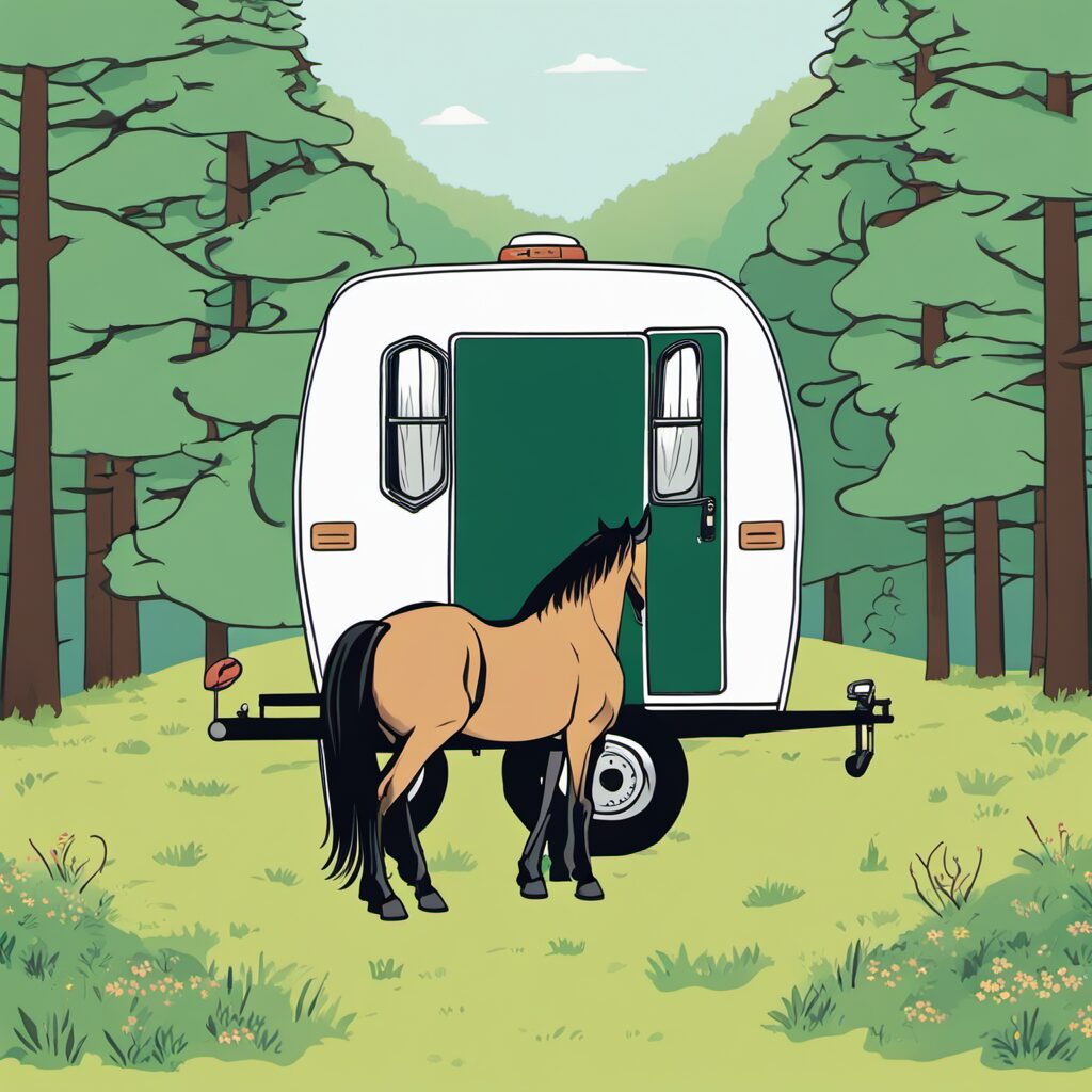 Pferdeanhängertitelbild mit Deichselabdeckung und reflektierenden Streifen für einen perfekten Geschenkartikel im Reitsport