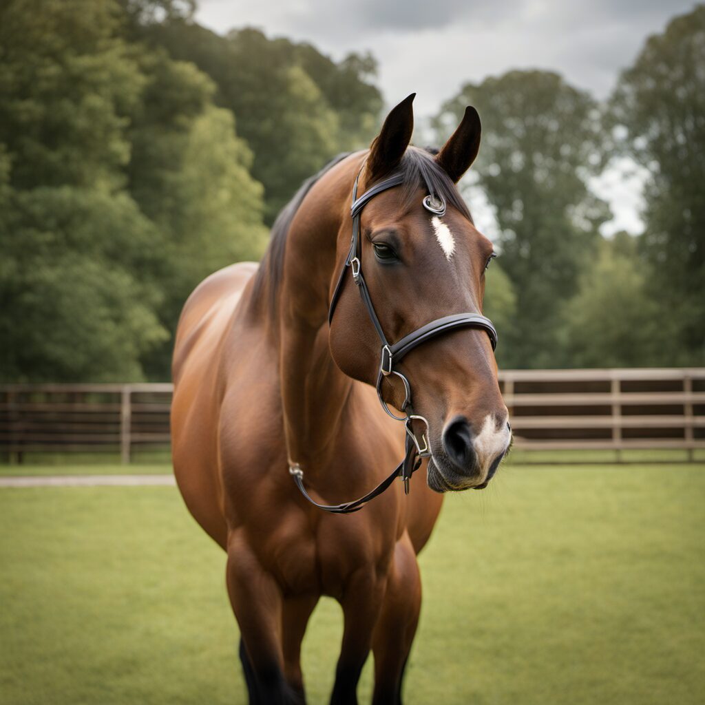 Pferd mit Knebeltrense im Stall oder in der Reitschule, wichtig für den optimalen Reitsport