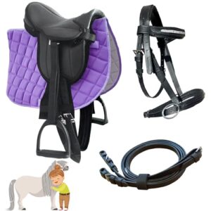 My Sweet Pony Kinder Shetty Sattel-Set Purple Love + Trense + Zügel | für Pony Shetty und Holzpferd | Alles enthalten | Komplett-Set | Ideal für erste Reitversuche | Sattel DIN geprüft
