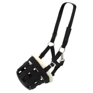 PFIFF 102979 Maulkorb Fressbremse, Kopfstück Kunstfell, Schwarz Cob, ideal für Pferde, verringert das Risiko von Überfütterung und Gesundheitsproblemen wie Koliken und Hufrehe