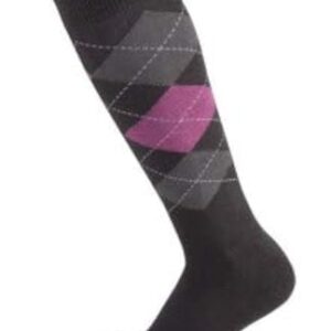 Pfiff 100322 Unisex-Reitstrumpf, karierte Socke Gr. 34, anthrazit-Grau-Pink mit Klassischem Argyle-Design und hohem Tragekomfort