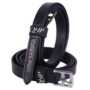 QHP Steigbügelriemen Lupine aus Leder Schwarz mit Strass-Steinen am Ende, 150 cm lang, hochwertiger Riemens für Pferde mit geradem Lauf und robuster Konstruktion