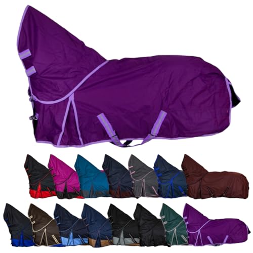 RL24 Weidedecke Full Neck Basicline 600D Polarfleecefutter als Regendecke und Übergangsdecke wasserdichte Outdoordecke mit Kreuzbegurtung Pferdedecke in Lila Größe 145cm