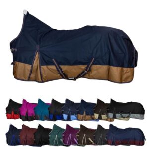 RL24 Weidedecke High Neck Basicline 600D Regendecke & Übergangsdecke, wasserdicht und atmungsaktiv, Pferdedecke in Dunkelblau/Braun, Größe 115cm