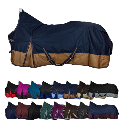 RL24 Weidedecke High Neck Basicline 600D Regendecke & Übergangsdecke, wasserdicht und atmungsaktiv, Pferdedecke in Dunkelblau/Braun, Größe 115cm
