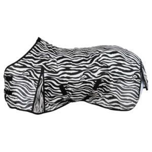 Zebra Fliegendecke mit Kreuzgurt - reißfeste und feinmaschige Pferdedecke zum Schutz vor Insekten