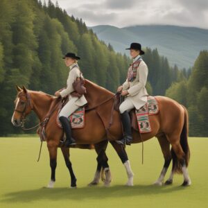 Ein Bild eines Pferdes mit einer Schabracke in einem Turnier, um die Vielfalt der Produkte zu zeigen.