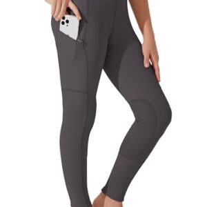 Kinder Reithose Mädchen Reitleggings Kniebesatz Jugend Reiten Hosen Sommer Atmungsaktives elastisch mit Taschen Dunkelgrau XS