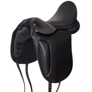 Dressur-Sattel Wembley aus Leder mit wechselbarem Kopfeisen, Sitzgröße 17,5 Zoll, Büffelleder, Steigbügel-Federung und Sturzfeder