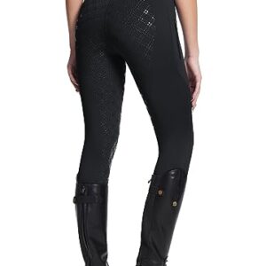 Balear Reithose für Damen, Silikon-Strumpfhosen mit Reißverschlusstasche und Sporthose für weiblichen Reiter im Reitsport. Schwarz, M