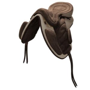 Baumloser Sattel für Kinder mit Steigbügelriemen und Sattelgurt - optimale Reitposition und Sicherheit für kleine Pferde bis Großpferde - hochwertiger, leichter und flexibler Sattel - Beige/Braun 13"