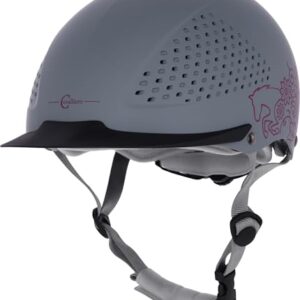 Kinderreiterhelm, grauer Helm für Kinder mit stoßfesten Bauweise und schlanke Helmform, Belüftungssystem und 4-Punkt-Befestigung