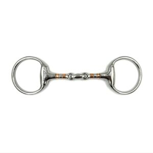 Olivenkopfgebiss aus Edelstahl für Pferde, doppelte Brechung und beschichtete Kupferrolle, Ringdurchmesser 70 mm, Gebissstärke 21 mm