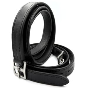 Premium Soft Leder Steigbügelriemen in Schwarz, 165 cm lang, für Dressur und Springreiten geeignet, weich und robust, mit Edelstahlschnallen