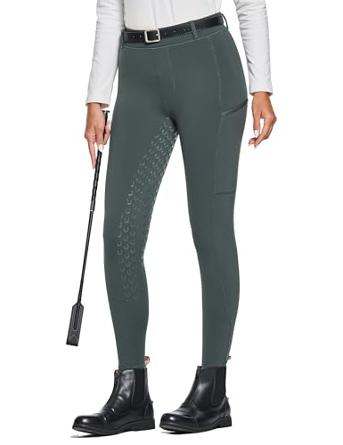 Damen Winterreitleggings mit Fleecefutter, Reißverschlusstaschen und Silikon-Vollsitz-Griffmuster, grau