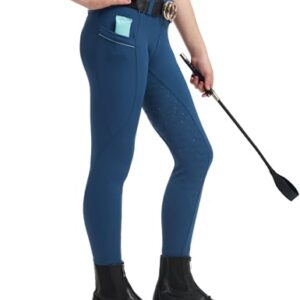 Bequeme Reithose für Mädchen und Kinder mit Silikonmuster, elastischen Materialien und zwei Seitentaschen. Ideal für Reiten und Pferdesport.